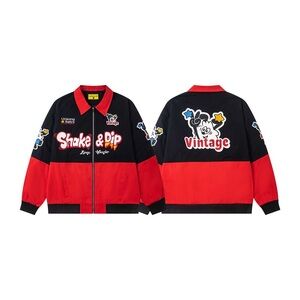 Black and Red Graphic Bomber Jacket